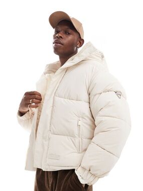 Men's Sixth June iridescent logo detail puffer jacket in beige